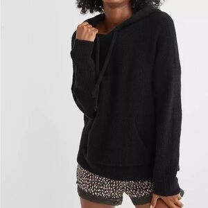 Aerie CozyUp Waffle Sweater Slouchy Hoodie in Black Women's Medium $60